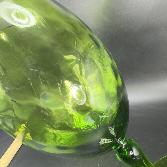 Tall Italian Empoli Glass Vase Footed Compote Hurricane Candle Holder Optic VTG - Picture 11 of 13